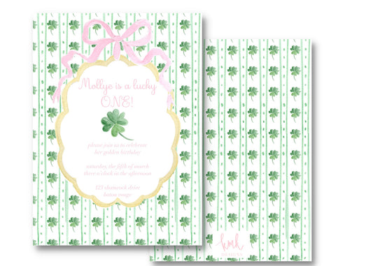 A Lucky One Shamrock Birthday Invitation Digital Download