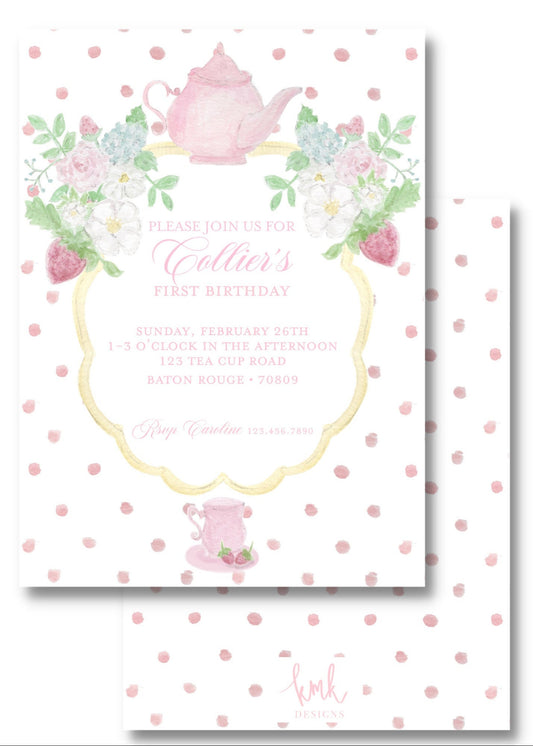Berry Cute Tea Party Invitation Digital Download