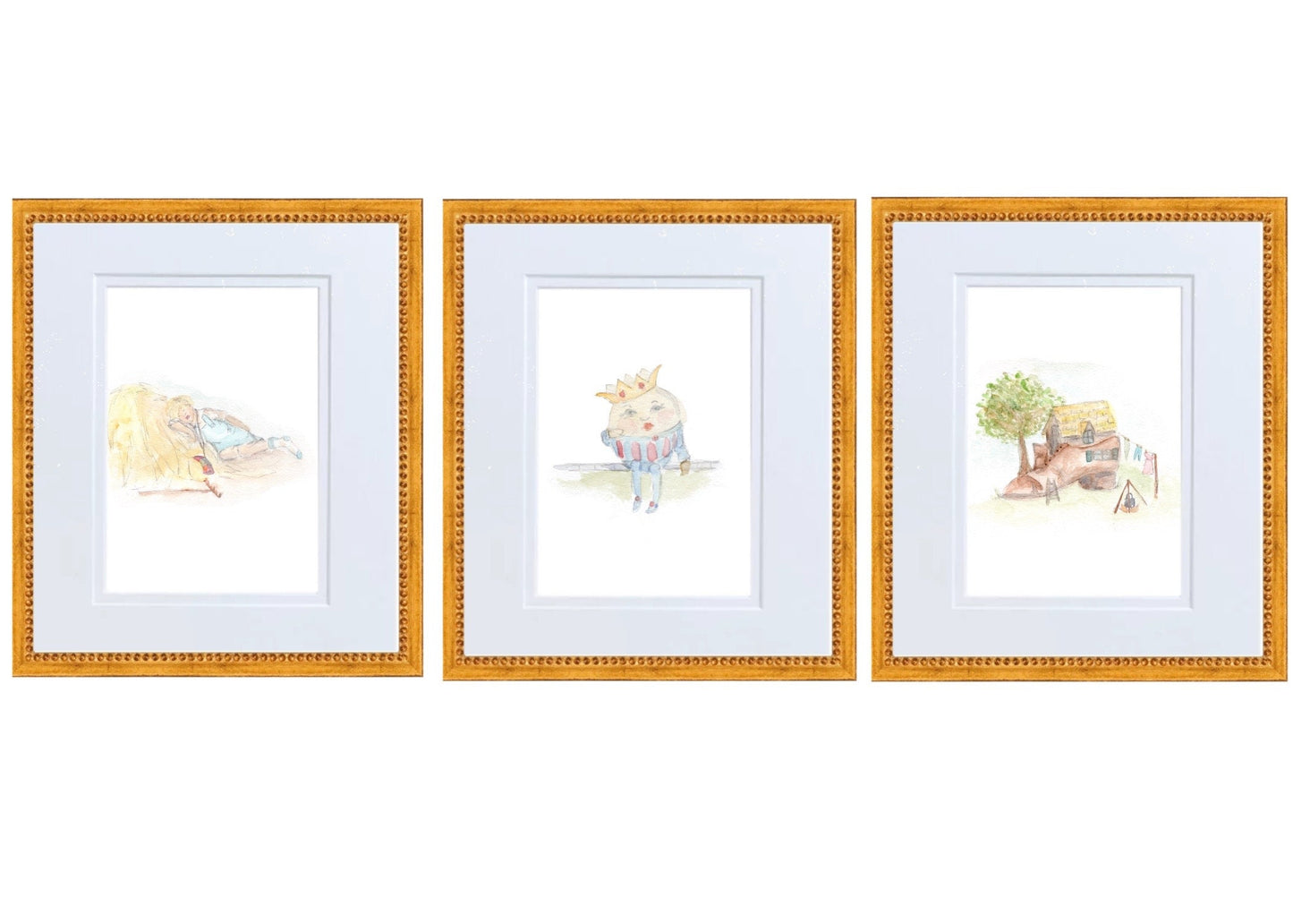 Woman Who Lived in a Shoe Nursery Rhyme Hand Painted Watercolor Print with Mat