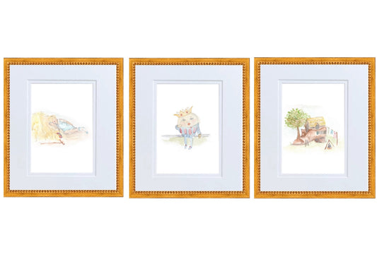 Woman Who Lived in a Shoe Nursery Rhyme Hand Painted Watercolor Print with Mat