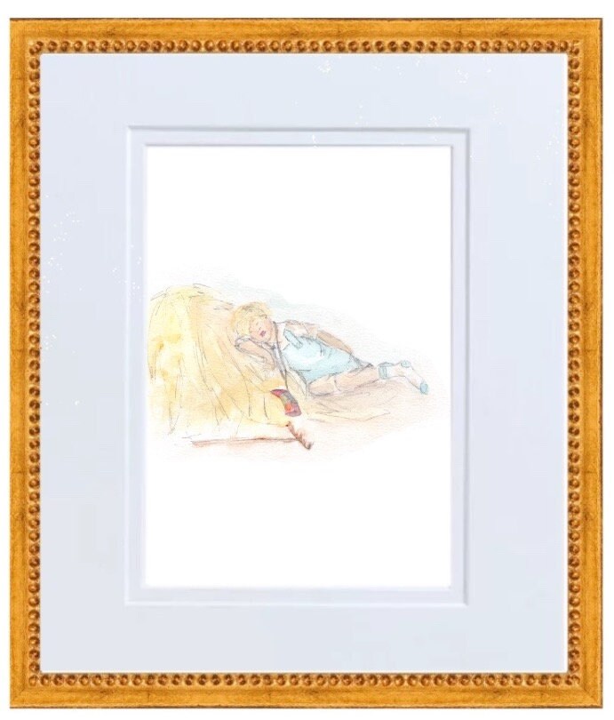 Little Boy Blue Hand Painted Watercolor Print with Mat
