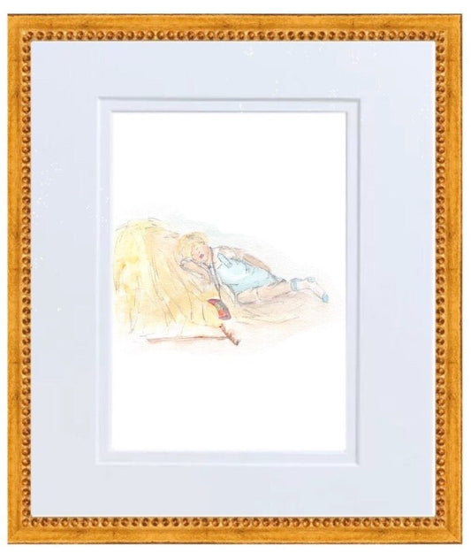 Little Boy Blue Hand Painted Watercolor Print with Mat