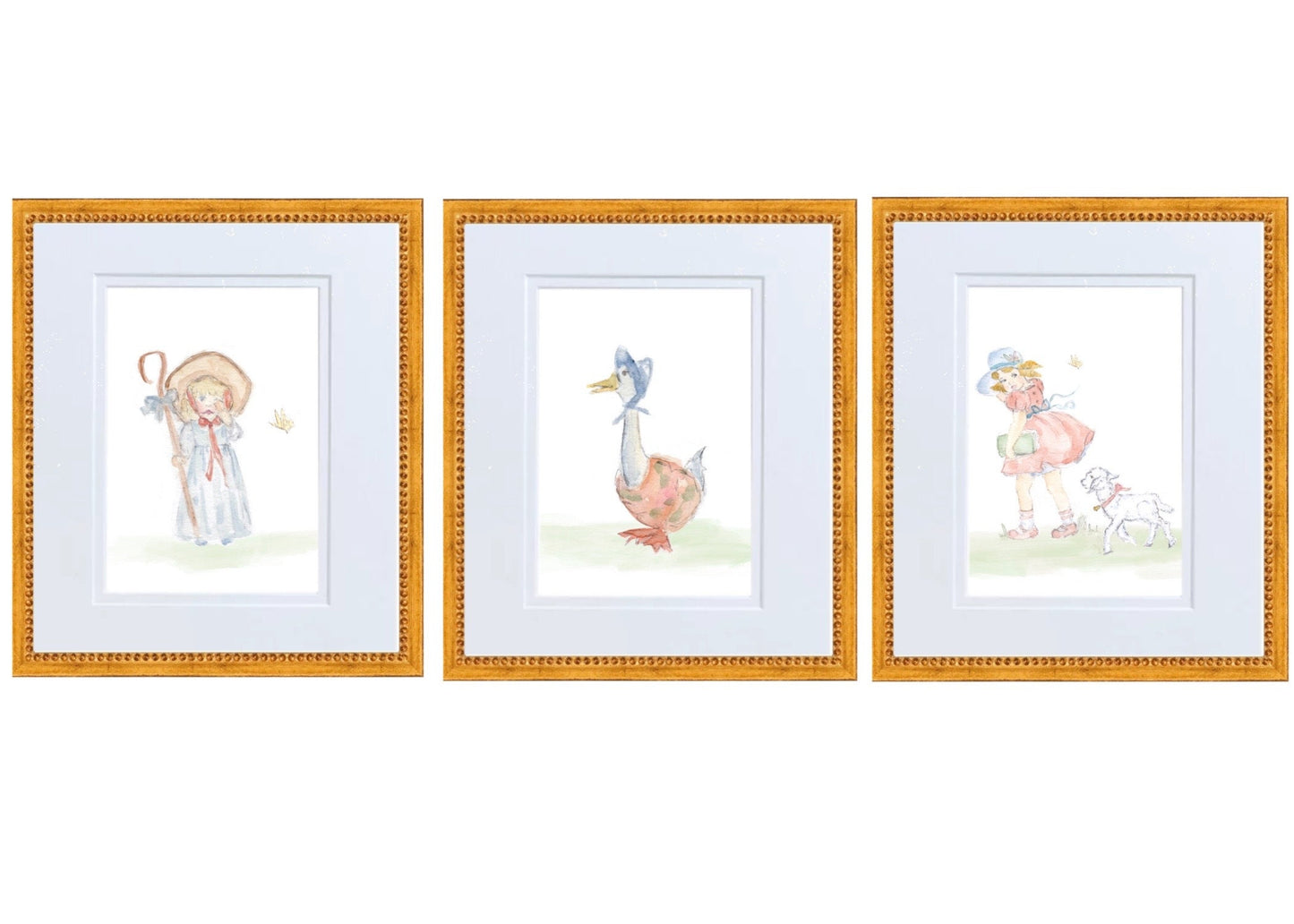 Little Bo Peep Nursery Rhyme Hand Painted Watercolor Print with Mat