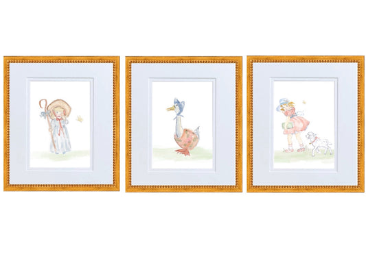 Little Bo Peep Nursery Rhyme Hand Painted Watercolor Print with Mat