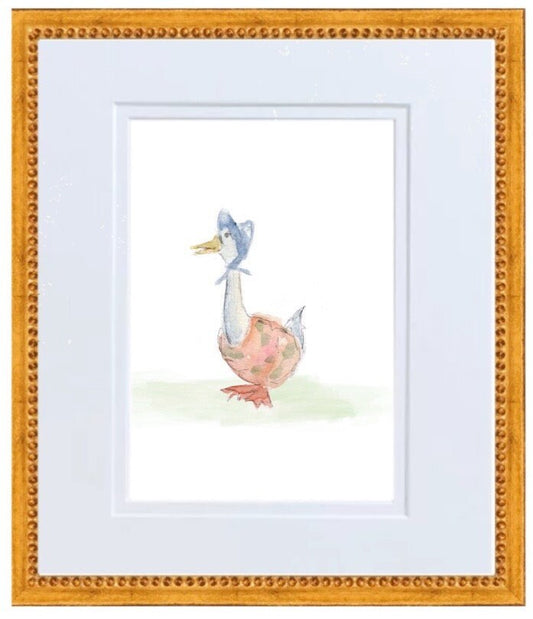 Jamima Puddle- Duck Nursery Rhyme Hand Painted Watercolor Print with Mat