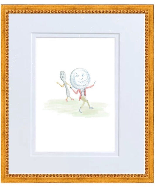 Hey Diddle Diddle- The Dish and the Spoon Nursery Rhyme Hand Painted Watercolor Print with Mat