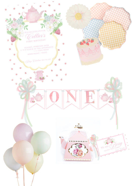Berry Cute Tea Party Invitation Digital Download