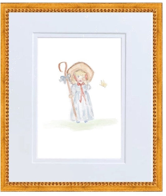 Little Bo Peep Nursery Rhyme Hand Painted Watercolor Print with Mat