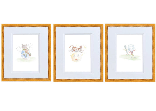 Hey Diddle Diddle- The Dish and the Spoon Nursery Rhyme Hand Painted Watercolor Print with Mat
