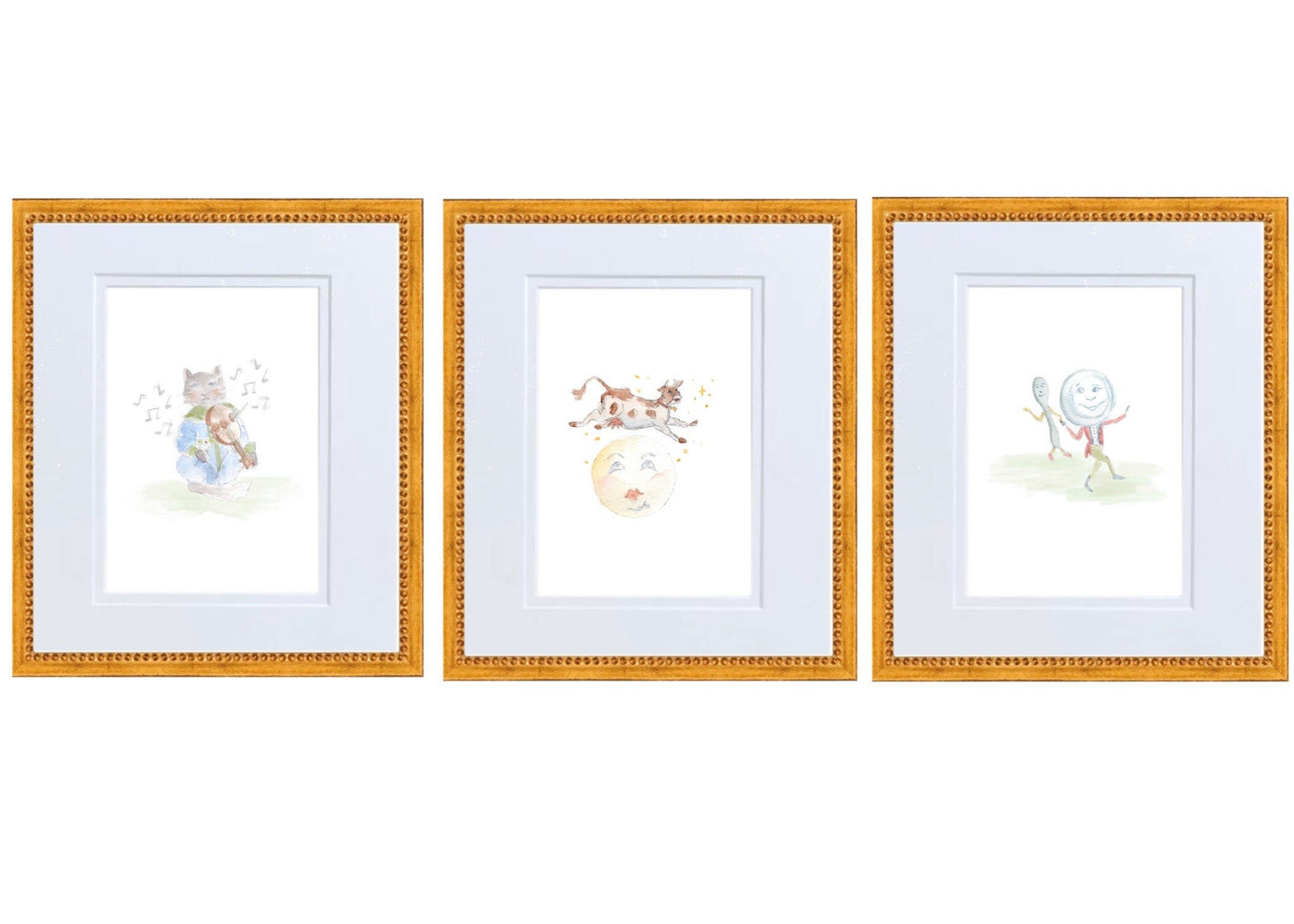 Hey Diddle Diddle- The Cat Played the Fiddle Nursery Rhyme Hand Painted Watercolor Print with Mat