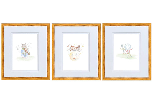 Hey Diddle Diddle- The Cat Played the Fiddle Nursery Rhyme Hand Painted Watercolor Print with Mat