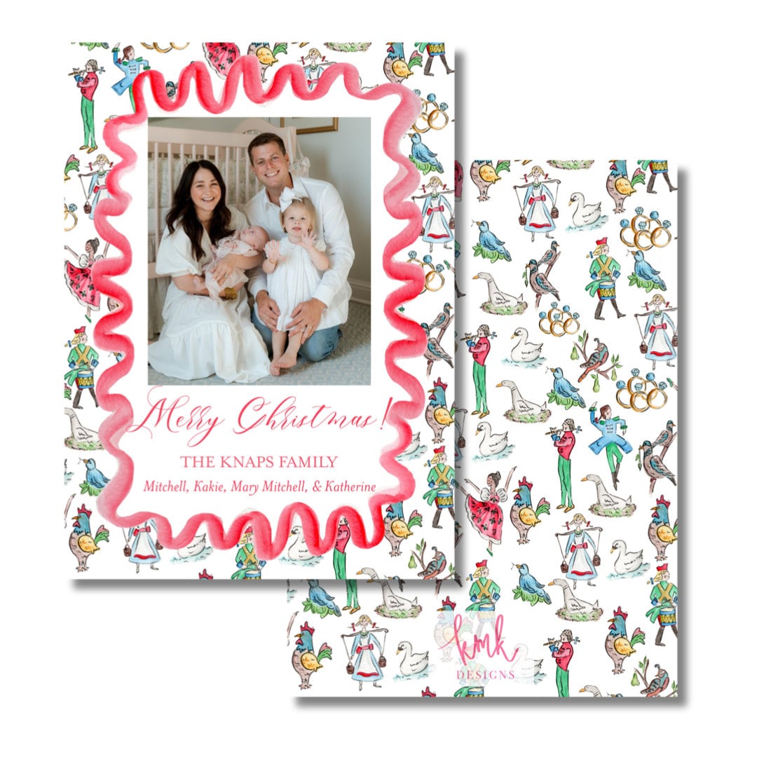 Hand Painted Christmas Card- 12 Days of Christmas Vertical