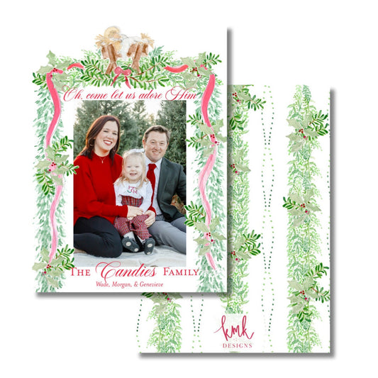 Hand Painted Christmas Card- Manger Vertical