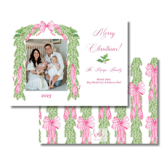 Hand Painted Christmas Card- Candy Bow Horizontal