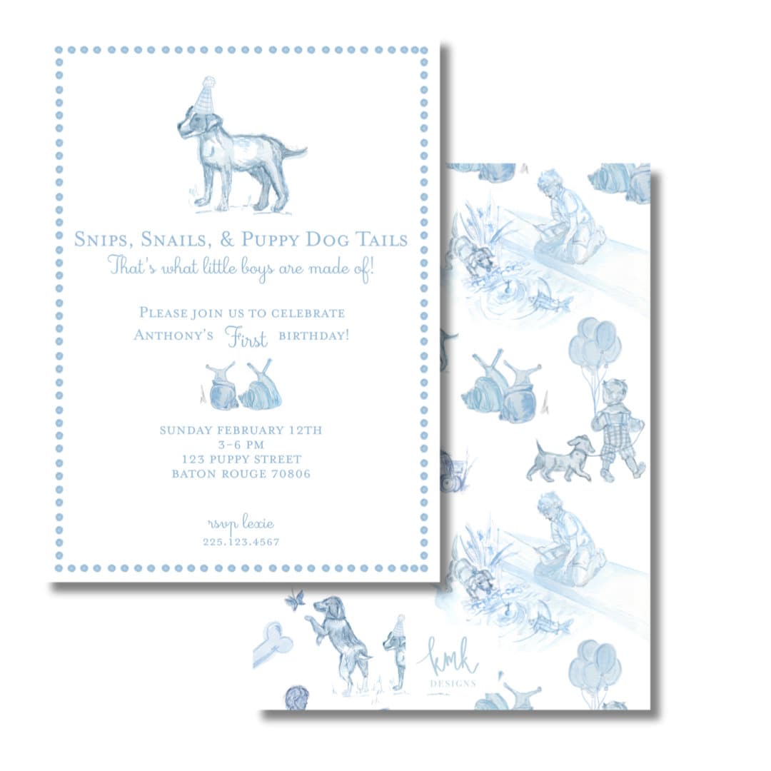Snips, Snails, and Puppy Dog Tails Birthday Invitation Digital Download