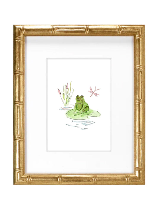 Princess Frog Pink with dragonfly- Hand Painted Watercolor Print with Mat