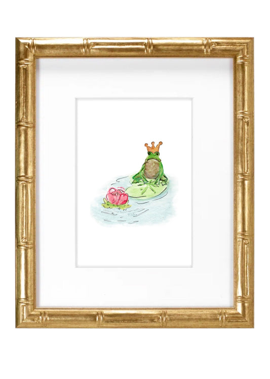 Princess Frog Pink- Hand Painted Watercolor Print with Mat
