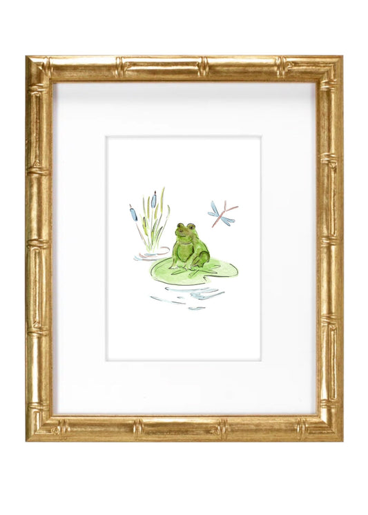 Frog Prince Blue with dragonfly- Hand Painted Watercolor Print with Mat