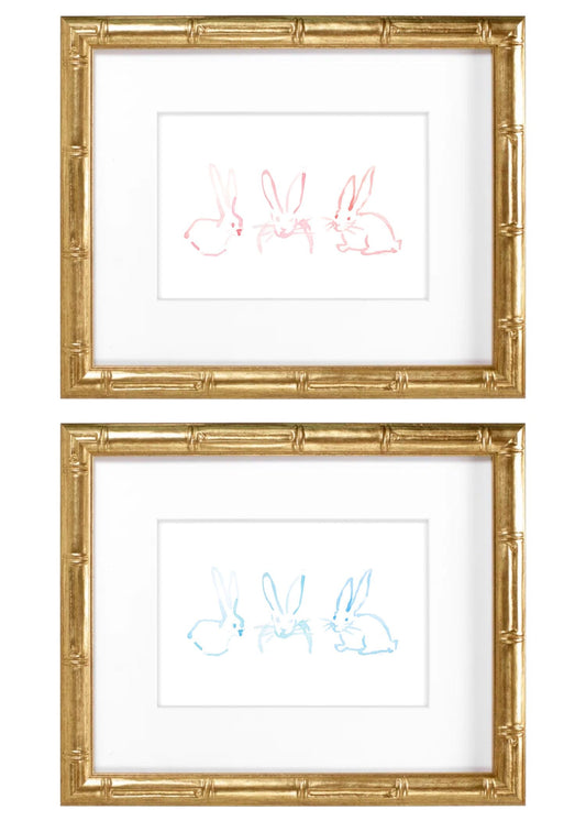 Abstract Bunnies Pink- Hand Painted Watercolor Print with Mat