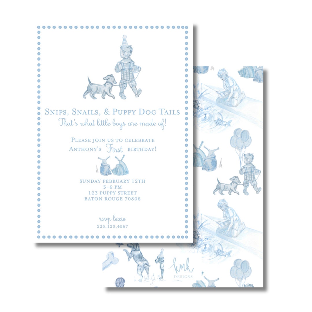 Snips, Snails, and Puppy Dog Tails Birthday Invitation Digital Download