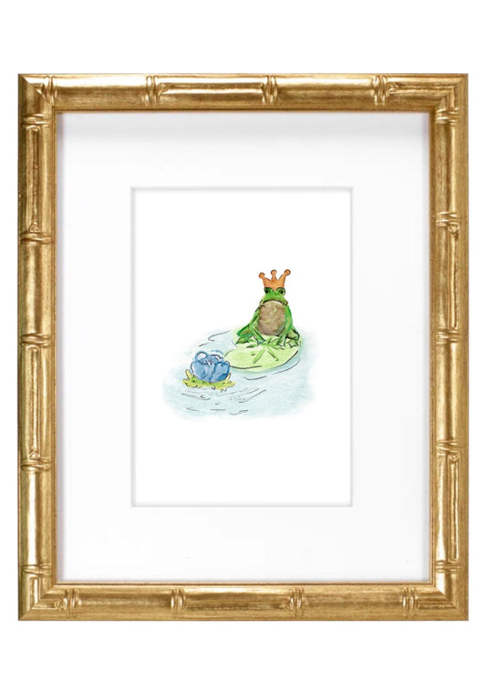 Frog Prince Blue- Hand Painted Watercolor Print with Mat