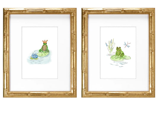 Frog Prince Blue- Hand Painted Watercolor Print with Mat
