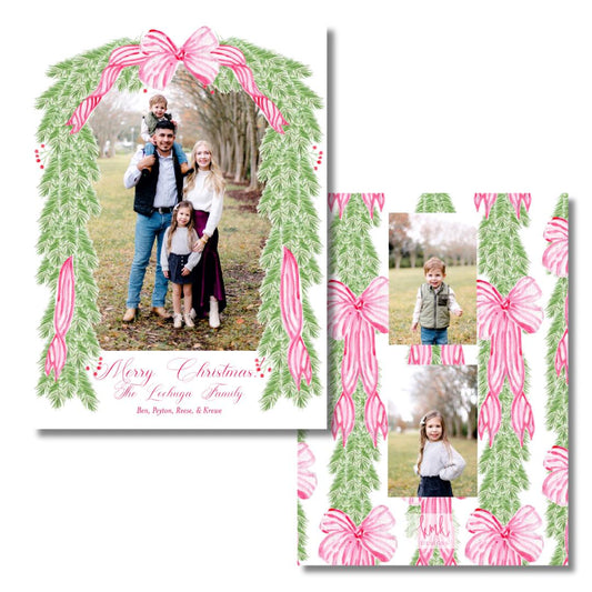 Watercolor Christmas Card- Candy Cane Bow