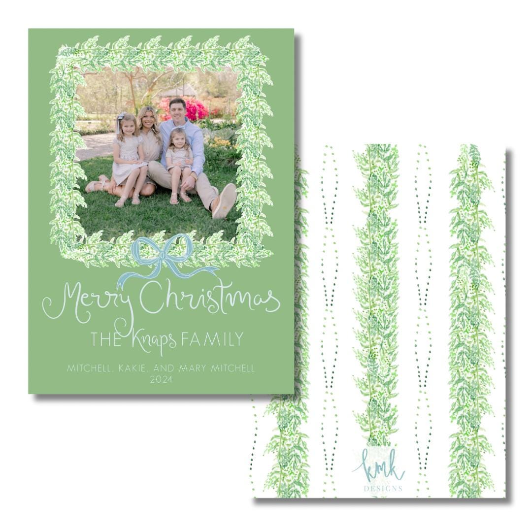 Watercolor Christmas Card- Boxwood Bow