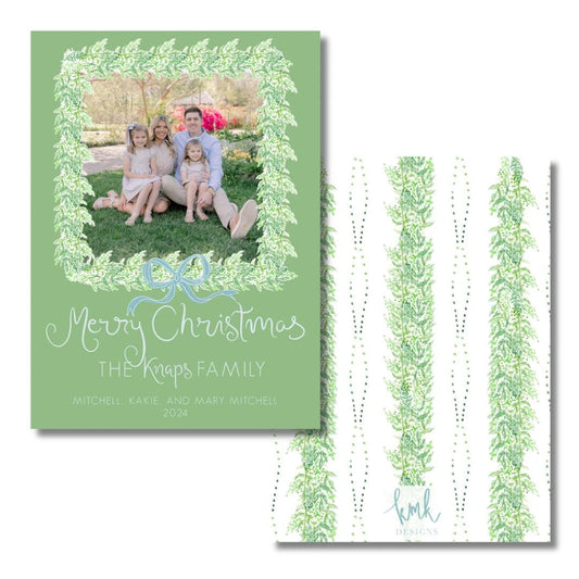 Watercolor Christmas Card- Boxwood Bow