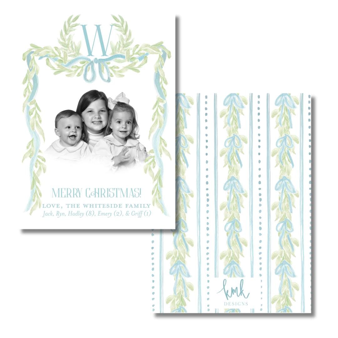 Watercolor Christmas Card- Monogram Greenery