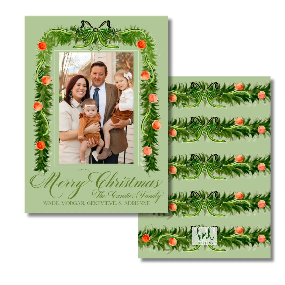 Watercolor Christmas Card- Orange Garland