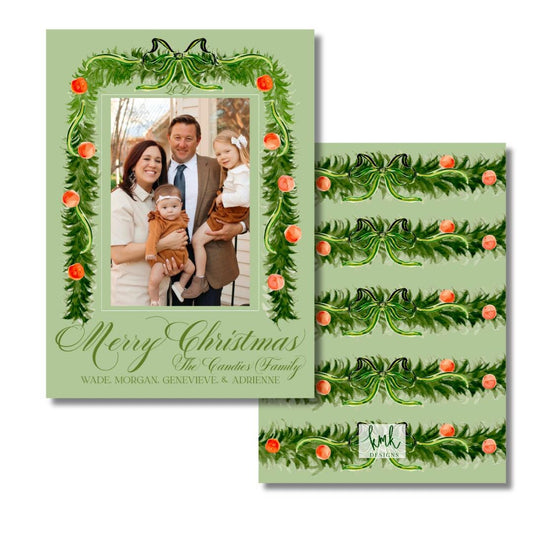 Watercolor Christmas Card- Orange Garland