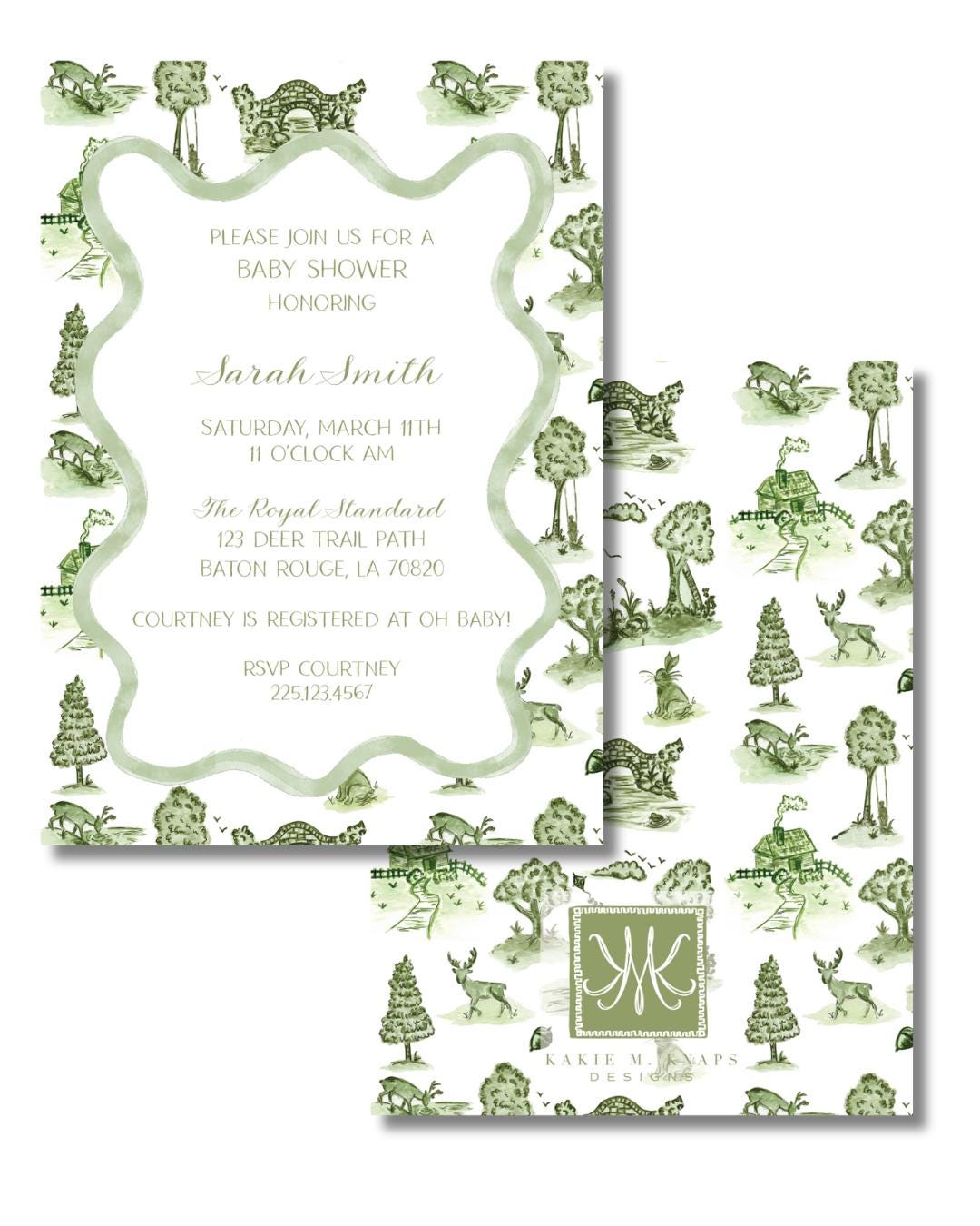 Woodland Toile Invitation Digital Download