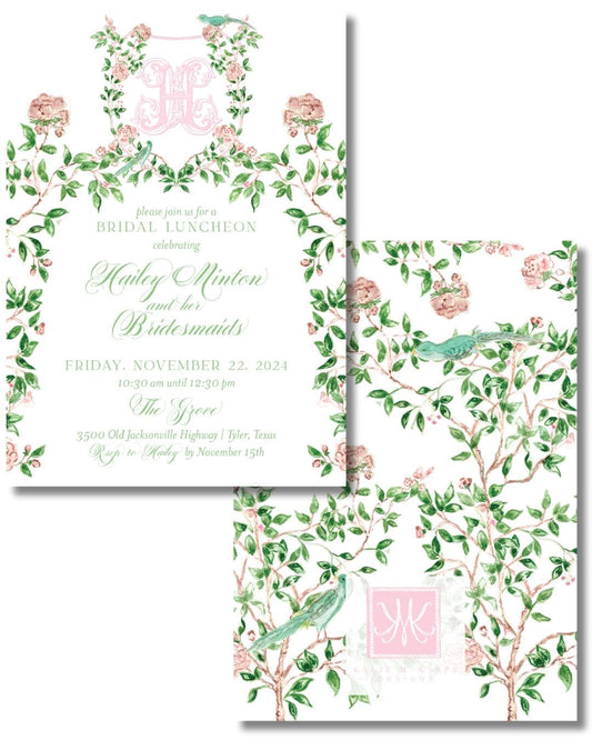 Pink & Green Chinoiserie Invitation Digital Download