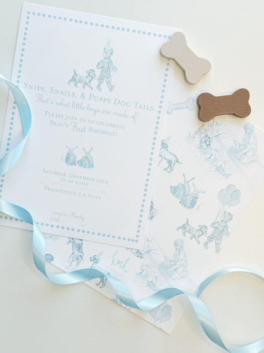 Snips, Snails, and Puppy Dog Tails Birthday Invitation Digital Download