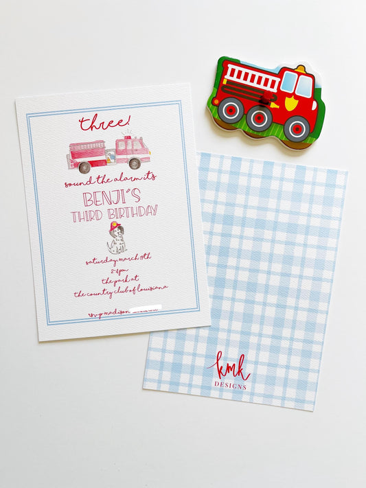Firetruck Birthday Invitation Digital Download