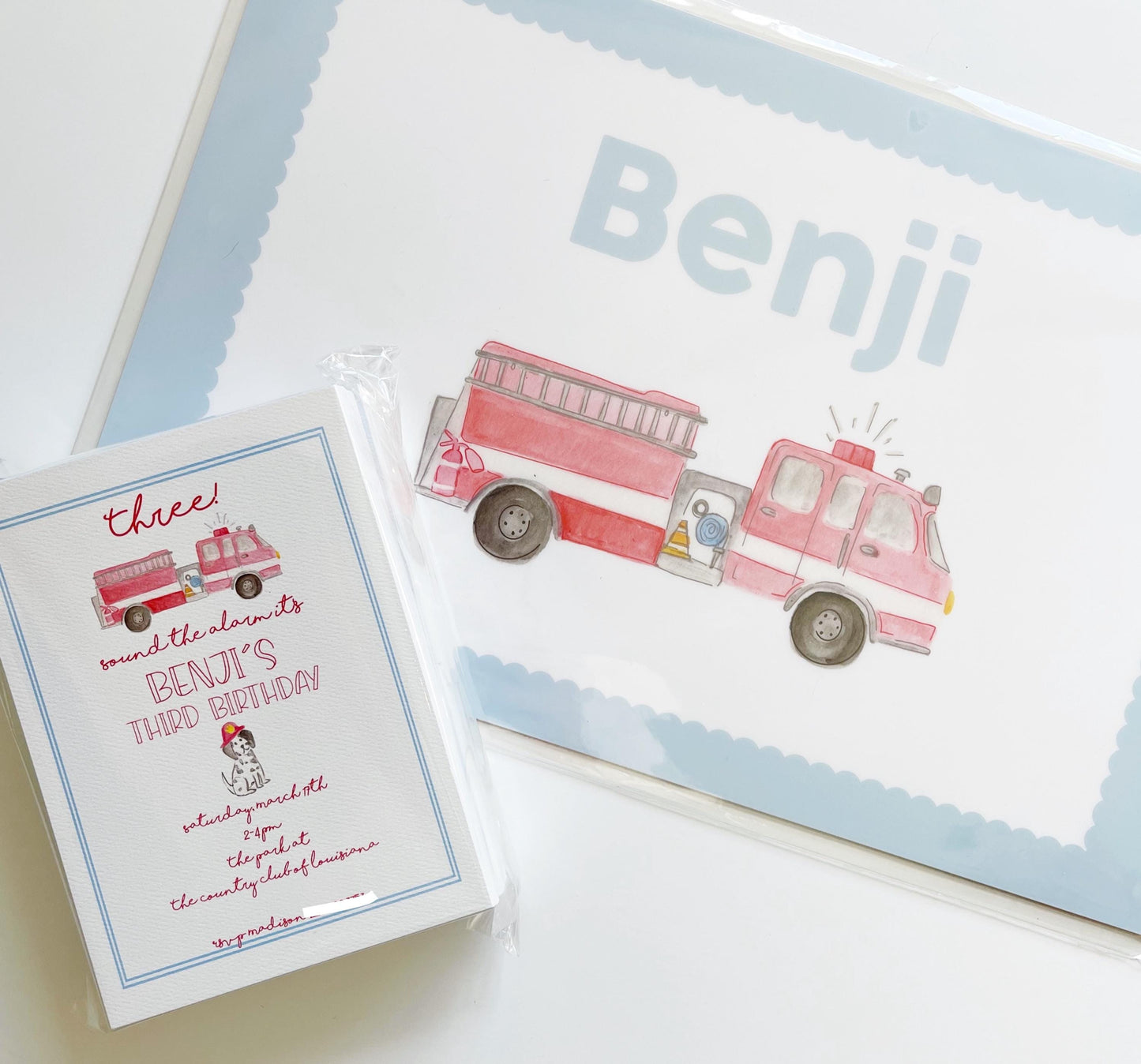 Firetruck Birthday Invitation Digital Download