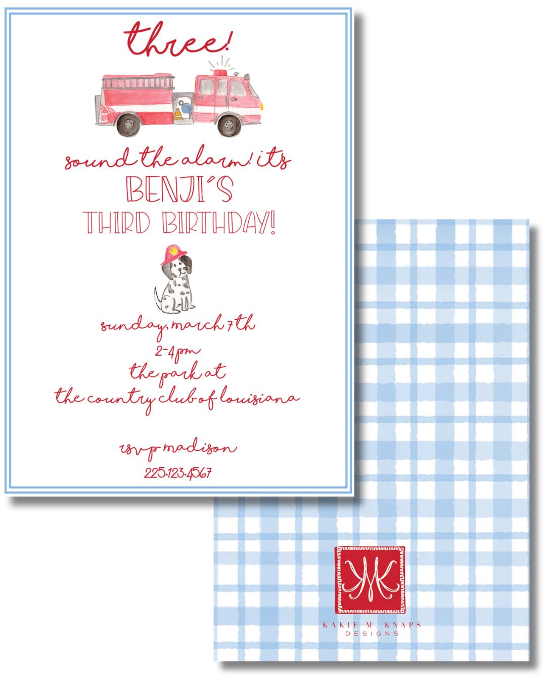 Firetruck Birthday Invitation Digital Download