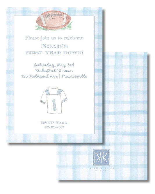 Football-Themed Birthday Invitation – Hand-Painted Watercolor – “First Down” Party Invite – Digital PDF File