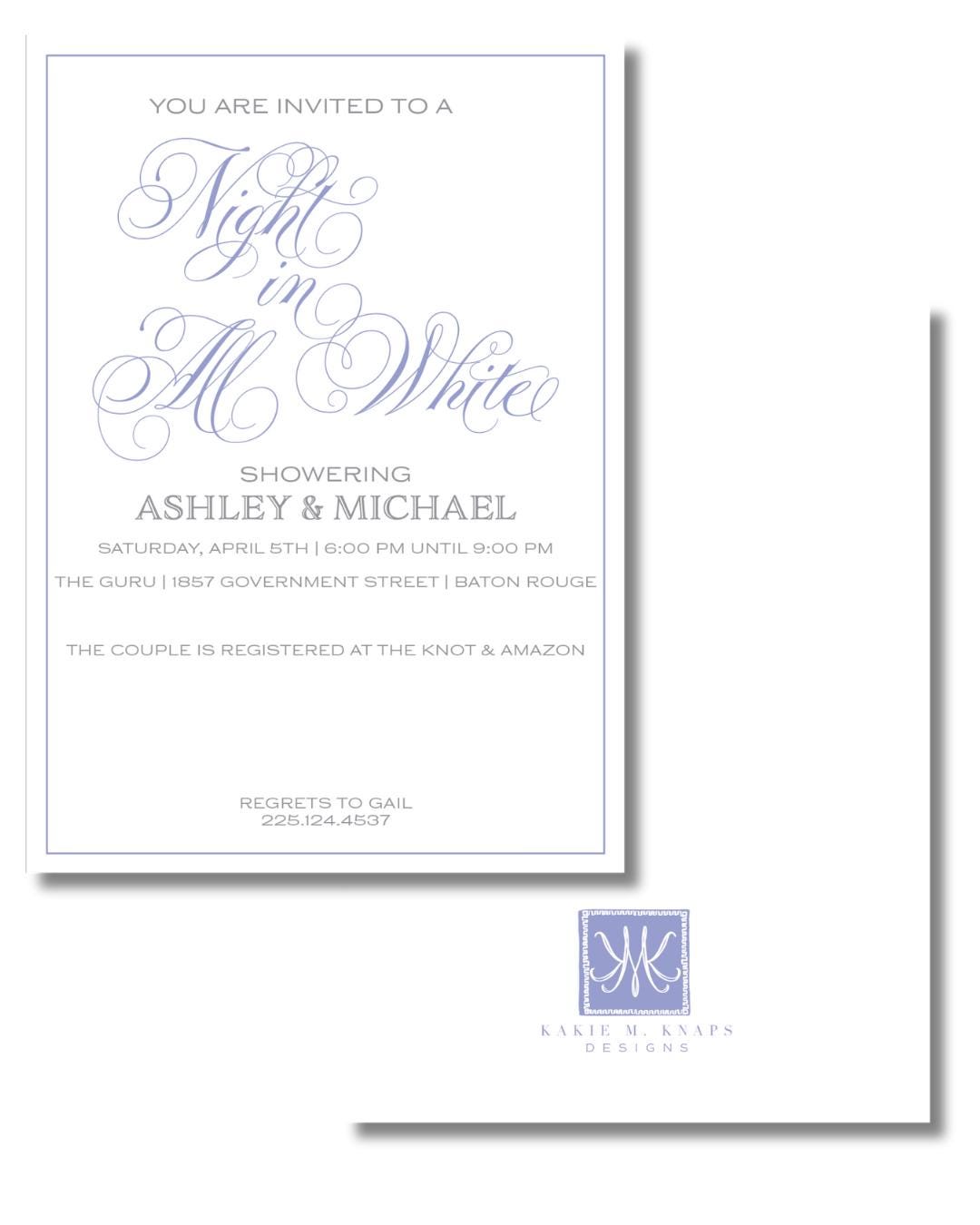 A Night in All White-Shower Invitation – Minimalist Calligraphy Design – Digital PDF File