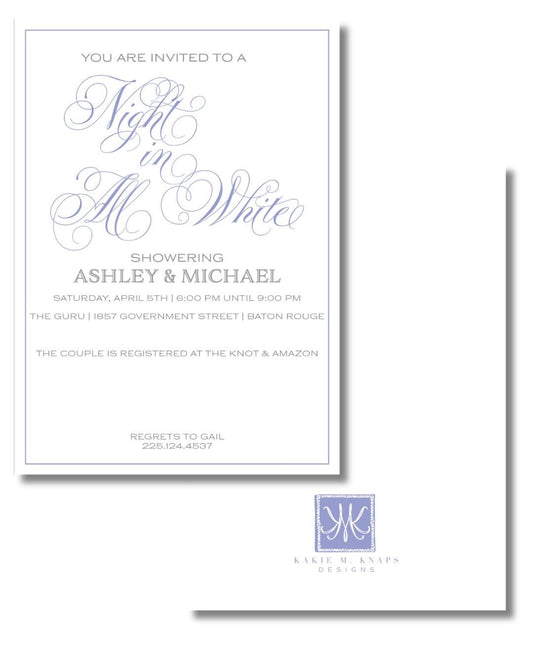 A Night in All White-Shower Invitation – Minimalist Calligraphy Design – Digital PDF File