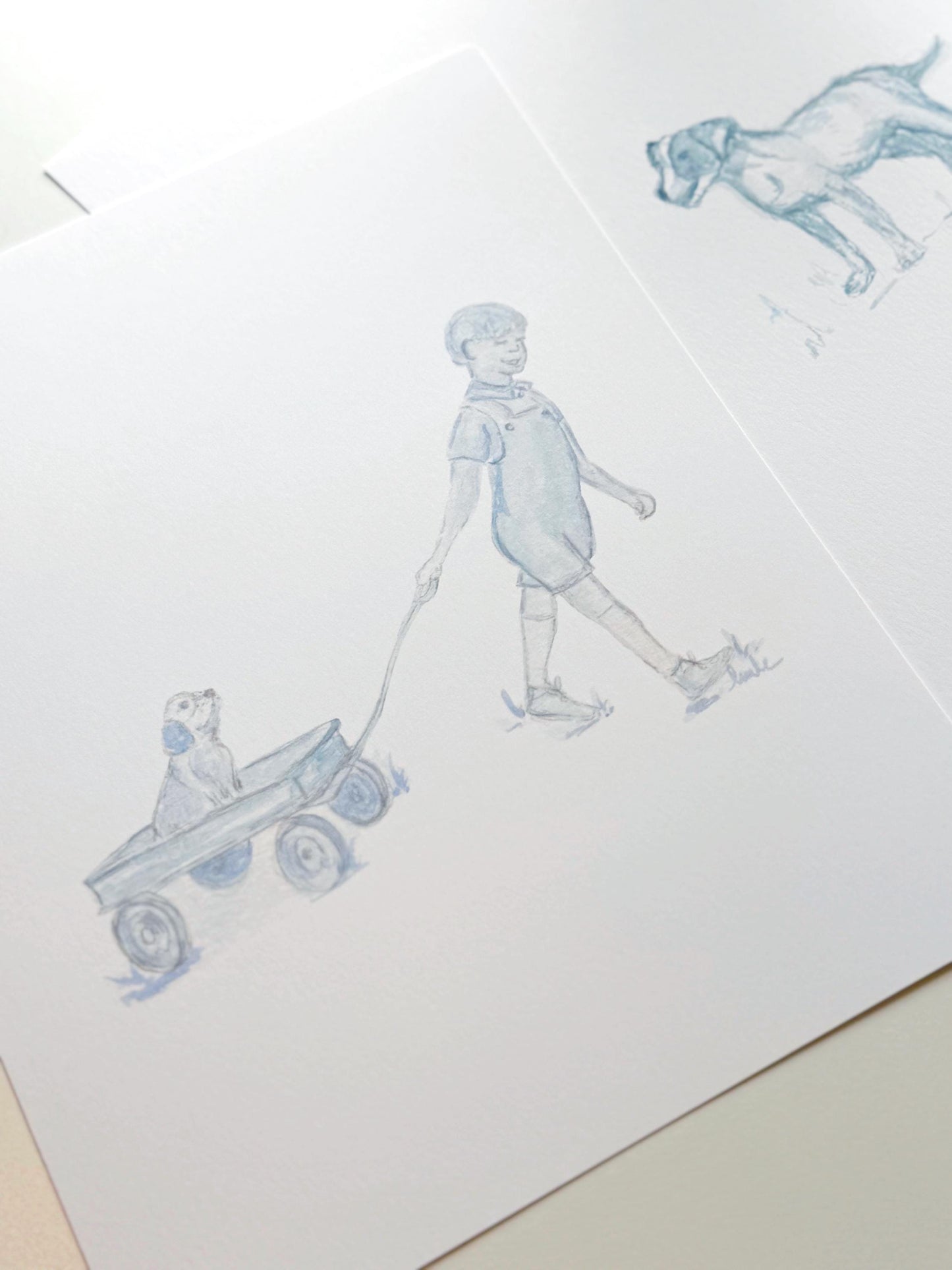 Snips and Snails Toile Hand Painted Watercolor Print with Mat- Best Friends