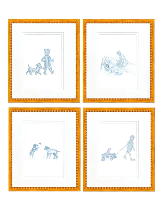 Snips and Snails Toile Hand Painted Watercolor Print with Mat- Best Friends
