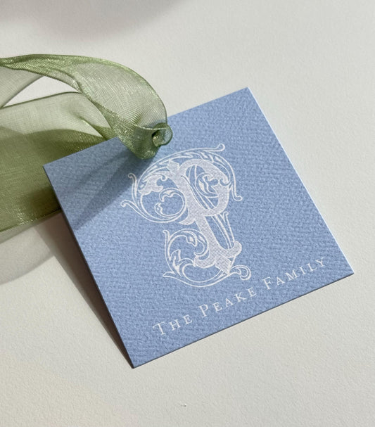 Personalized Family Initial Gift Tags or Stickers – Set of 24 or 48 – Custom Square Favor Tags for Holidays, Gifting, or Events