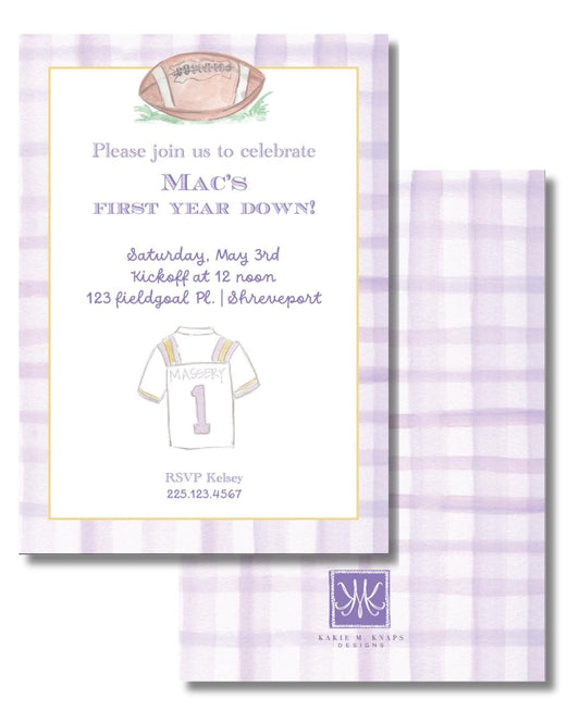 Football-Themed Birthday Invitation – Hand-Painted Watercolor – “First Down” Party Invite – Digital PDF File