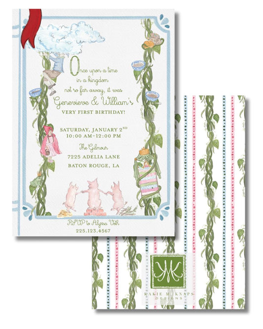 Storybook-Themed Birthday Invitation – Hand-Painted Fairytale Characters – Gender Neutral – Digital PDF File
