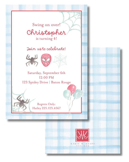 Spidey Themed Birthday Invitation- Watercolor invite- Digital PDF File
