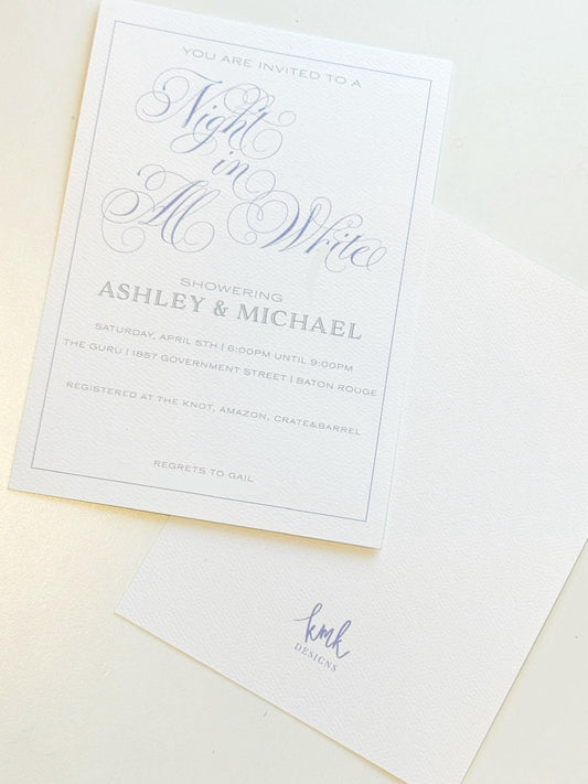 A Night in All White-Shower Invitation – Minimalist Calligraphy Design – Digital PDF File
